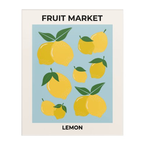 Fruit Market Lemon Print Vintage Food Art Blue