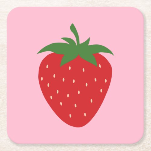 Fruit Market Pink Strawberry Food Art Modern Decor Square Paper Coaster