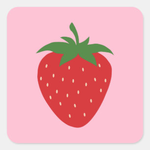 Fruit Market Pink Strawberry Food Art Modern Decor Square Sticker
