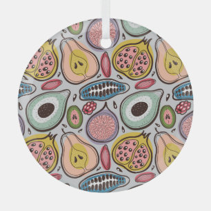 Fruit Medley: Vibrant Seamless Pattern Glass Ornament