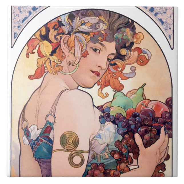 Fruit, Mucha Ceramic Tile (Front)