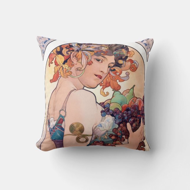 Fruit, Mucha Throw Pillow (Front)