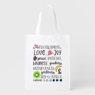 Fruit of the Spirit, Bible Verse, Christian Grocery Bag