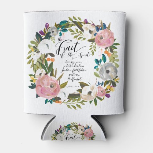 Fruit of the Spirit Floral Watercolor Wreath Can Cooler