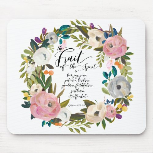 Fruit of the Spirit Floral Watercolor Wreath Mouse Pad