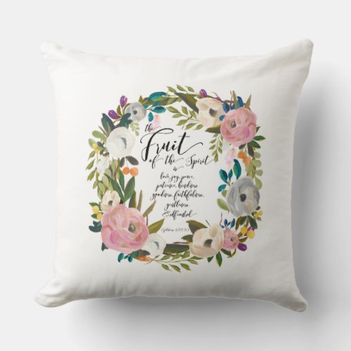 Fruit of the Spirit Floral Watercolor Wreath Throw Pillow