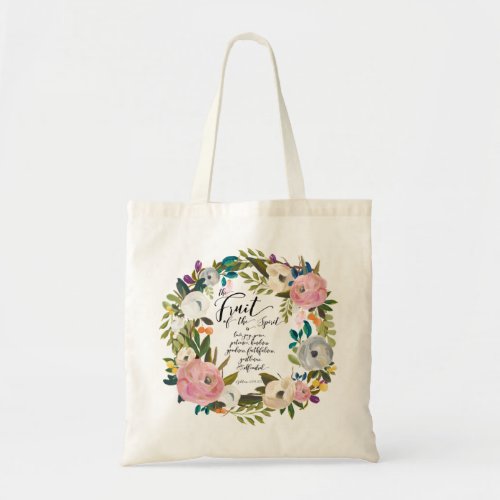 Fruit of the Spirit Floral Watercolor Wreath Tote Bag