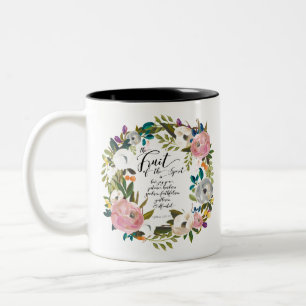 Fruit of the Spirit Floral Watercolor Wreath Two-Tone Coffee Mug