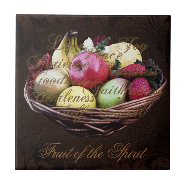 Fruit of the Spirit, Painted Brown Basket Tile (Front)