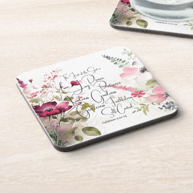 Fruit of the Spirit pink floral Beverage Coaster (Left Side)