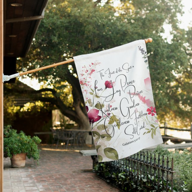 Fruit of the Spirit pink floral House Flag (In SItu)