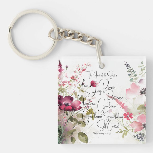 Fruit of the Spirit pink floral Keychain (Front)