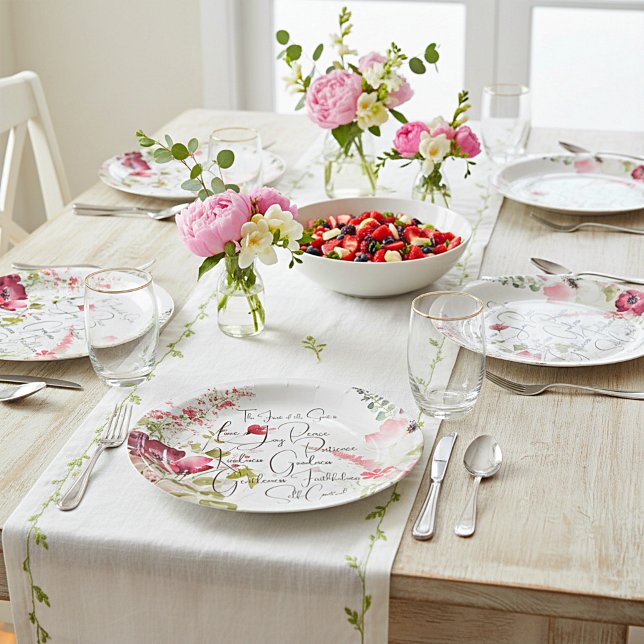 Fruit of the Spirit pink floral Paper Plates (Creator Uploaded)