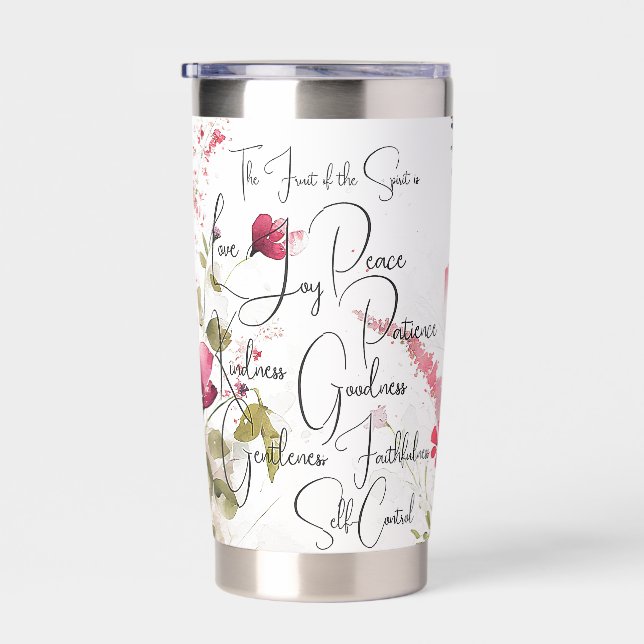 Fruit of the Spirit pink floral personalized Insulated Tumbler (Right)