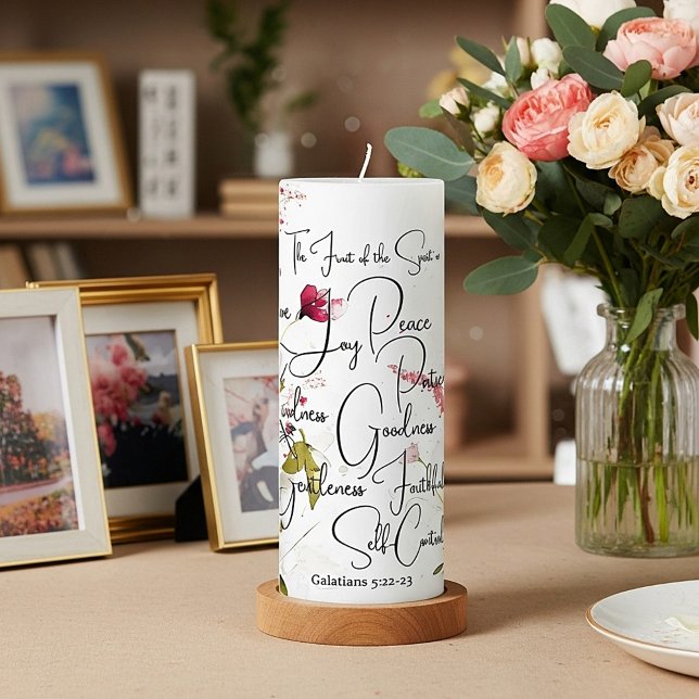 Fruit of the Spirit pink floral Pillar Candle (Creator Uploaded)
