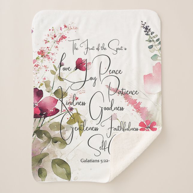 Fruit of the Spirit pink floral Sherpa Blanket (Front)