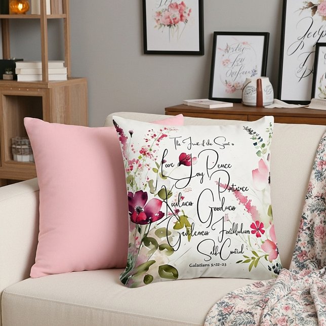 Fruit of the Spirit pink floral Throw Pillow (Creator Uploaded)