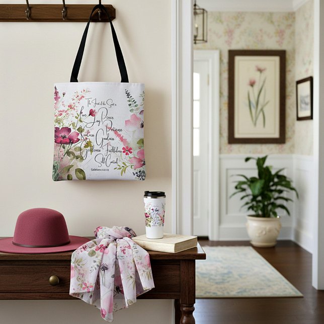 Fruit of the Spirit pink floral Tote Bag (Creator Uploaded)