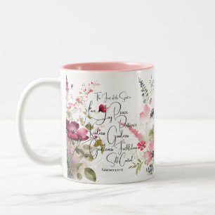 Fruit of the Spirit pink floral Two-Tone Coffee Mug