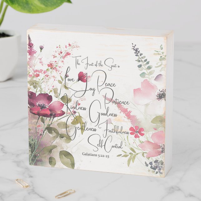 Fruit of the Spirit pink floral Wooden Box Sign (In Situ Horizontal)