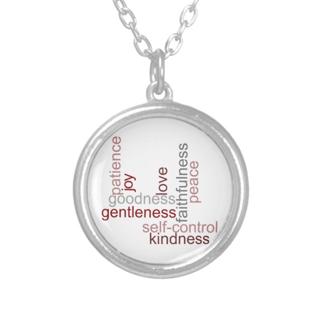 Fruit of the Spirit Word Art Silver Plated Necklace (Front)