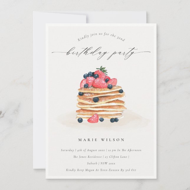 Fruit Pancake Watercolor Any Age Birthday Invite (Front)