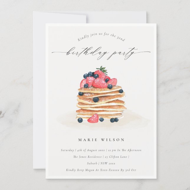 Fruit Pancake Watercolor Any Age Birthday Invite (Front)
