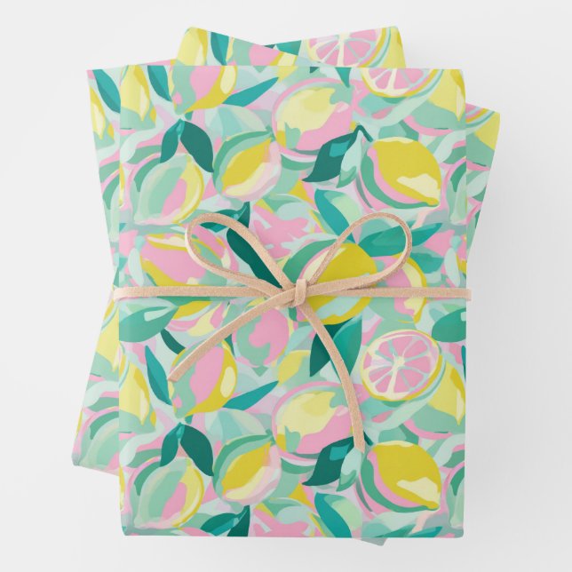 Fruit Pattern  |  Cool Teal Wrapping Paper Sheets (In situ)