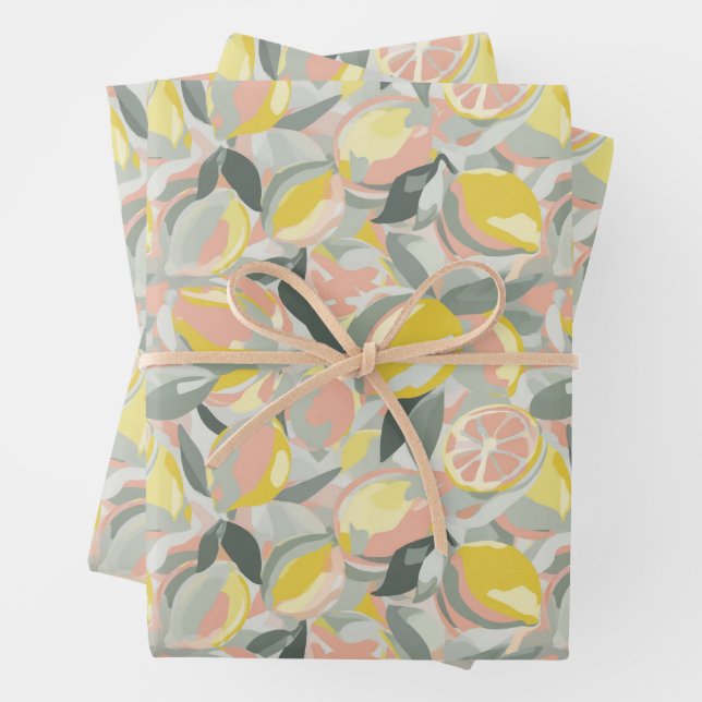 Fruit Pattern  |  Pink Grey Wrapping Paper Sheets (In situ)