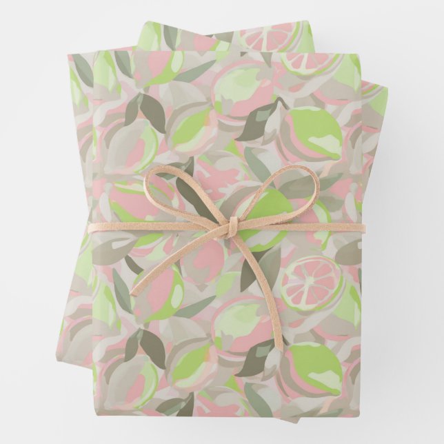 Fruit Pattern  |  Pink Mint Wrapping Paper Sheets (In situ)