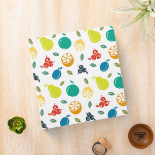 Fruit Pattern, Plum, Orange, Lemon, Pear, Apple 3 Ring Binder