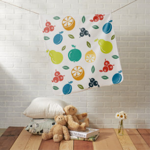 Fruit Pattern, Plum, Orange, Lemon, Pear, Apple Baby Blanket