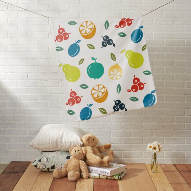 Fruit Pattern, Plum, Orange, Lemon, Pear, Apple Baby Blanket (In Situ)