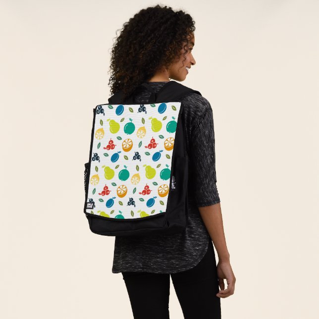 Fruit Pattern, Plum, Orange, Lemon, Pear, Apple Backpack (Worn)