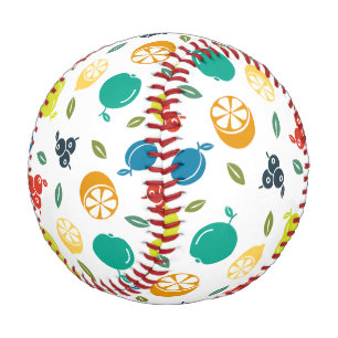 Fruit Pattern, Plum, Orange, Lemon, Pear, Apple Baseball