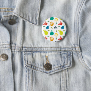 Fruit Pattern, Plum, Orange, Lemon, Pear, Apple Button