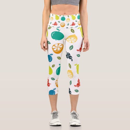 Fruit Pattern Plum Orange Lemon Pear Apple Capri Leggings