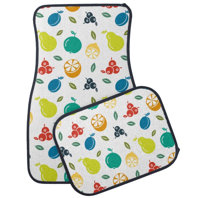 Fruit Pattern, Plum, Orange, Lemon, Pear, Apple Car Floor Mat (Set)