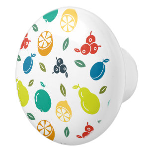 Fruit Pattern, Plum, Orange, Lemon, Pear, Apple Ceramic Knob