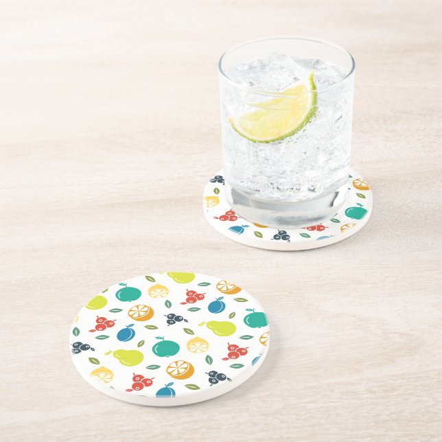 Fruit Pattern, Plum, Orange, Lemon, Pear, Apple Coaster (Side)