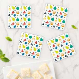 Fruit Pattern, Plum, Orange, Lemon, Pear, Apple Coaster Set