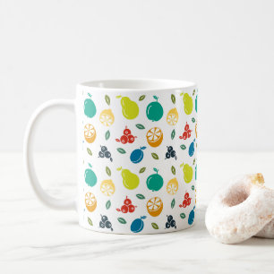 Fruit Pattern, Plum, Orange, Lemon, Pear, Apple Coffee Mug