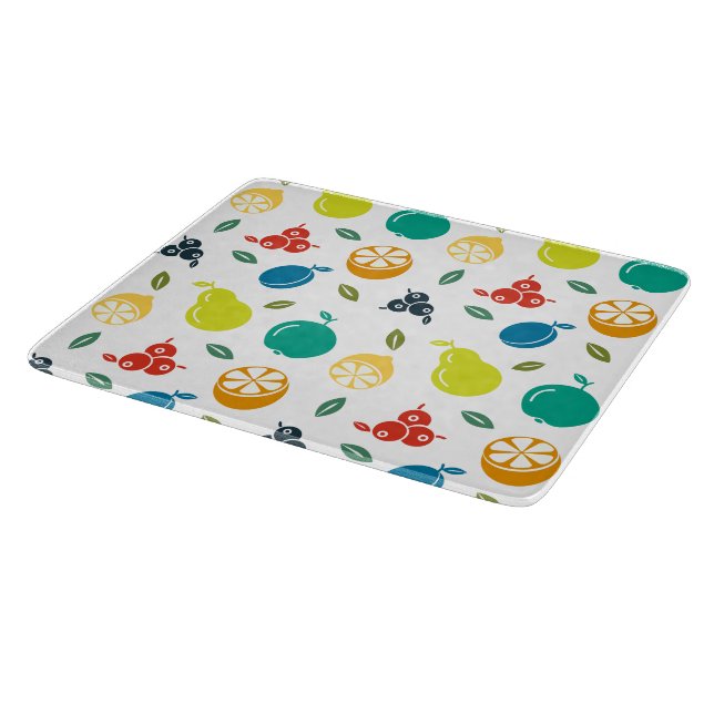 Fruit Pattern, Plum, Orange, Lemon, Pear, Apple Cutting Board (Corner)