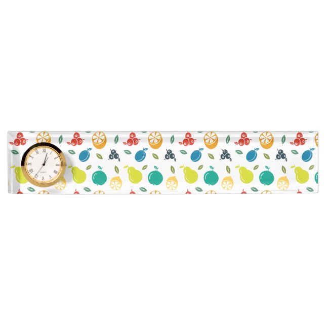 Fruit Pattern, Plum, Orange, Lemon, Pear, Apple Desk Name Plate (Front)