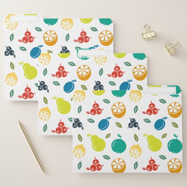 Fruit Pattern, Plum, Orange, Lemon, Pear, Apple File Folder (Set)