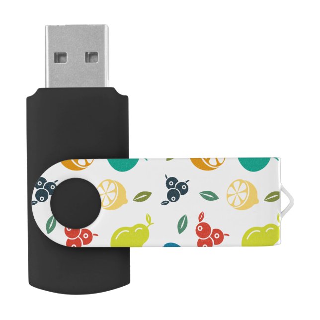 Fruit Pattern, Plum, Orange, Lemon, Pear, Apple Flash Drive (Opened)
