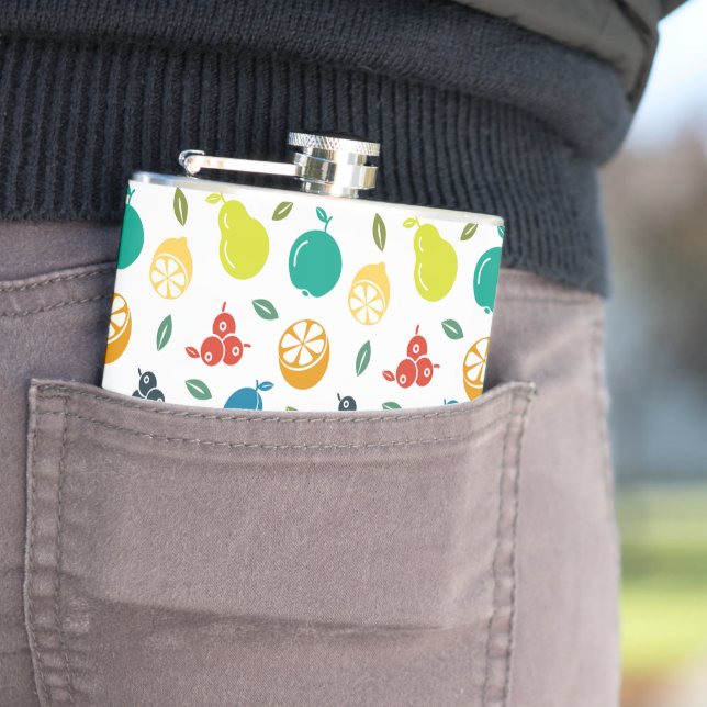 Fruit Pattern, Plum, Orange, Lemon, Pear, Apple Flask (In Situ)
