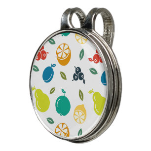 Fruit Pattern, Plum, Orange, Lemon, Pear, Apple Golf Hat Clip