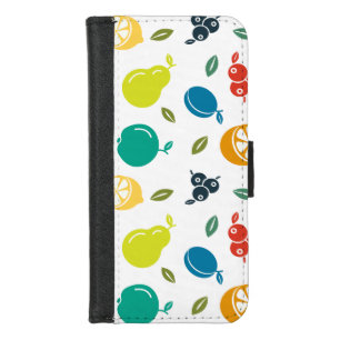Fruit Pattern, Plum, Orange, Lemon, Pear, Apple iPhone 8/7 Wallet Case