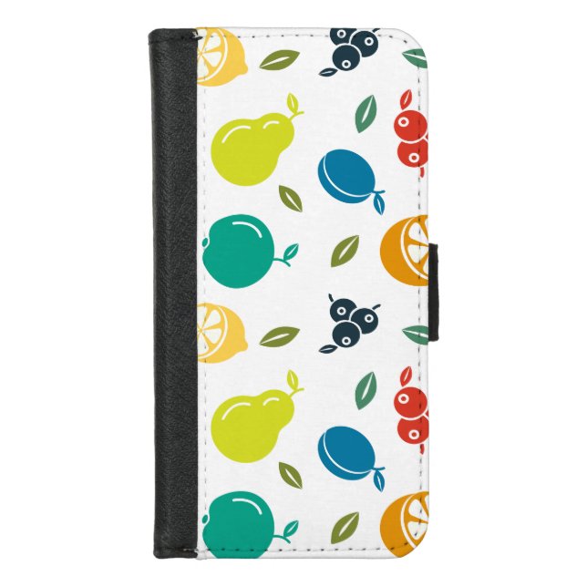 Fruit Pattern, Plum, Orange, Lemon, Pear, Apple iPhone Wallet Case (Front)